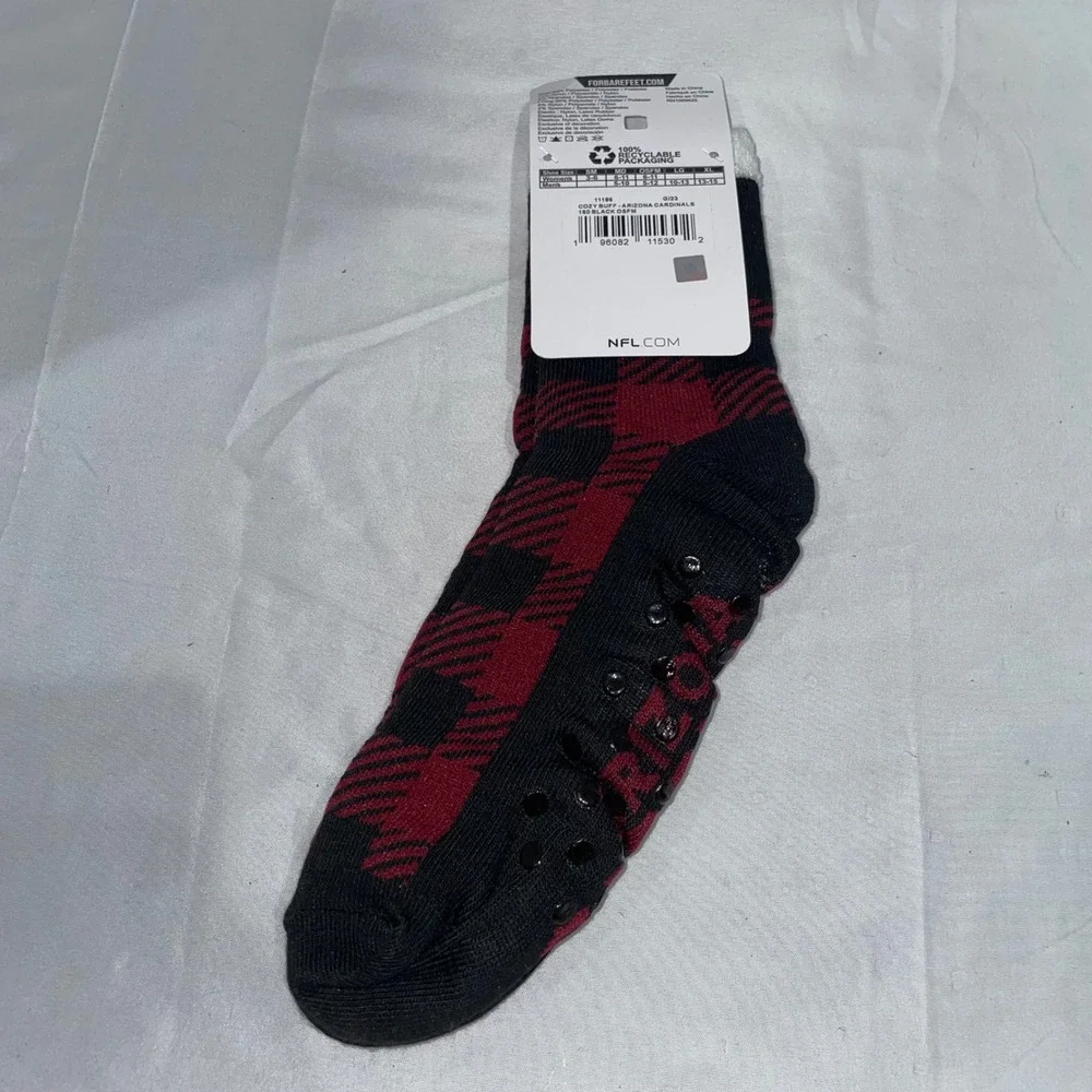For Bare Feet Arizona Cardinals NFL‎ Buffalo Plaid Cozy Slipper Socks OSFM New